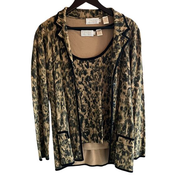 Dana Buchman Cardigan Tank Top Set Size M Animal Print Leopard 2-Piece - Picture 1 of 12
